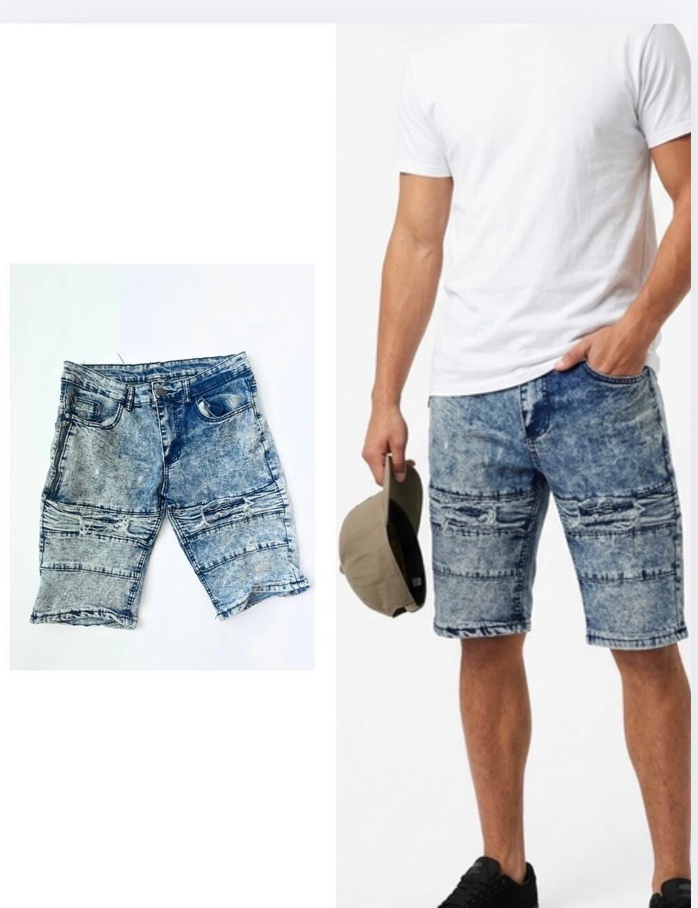 Phat Farm jorts Men's Size 30 Blue Acid Wash Moto Denim Shorts Distressed Jean